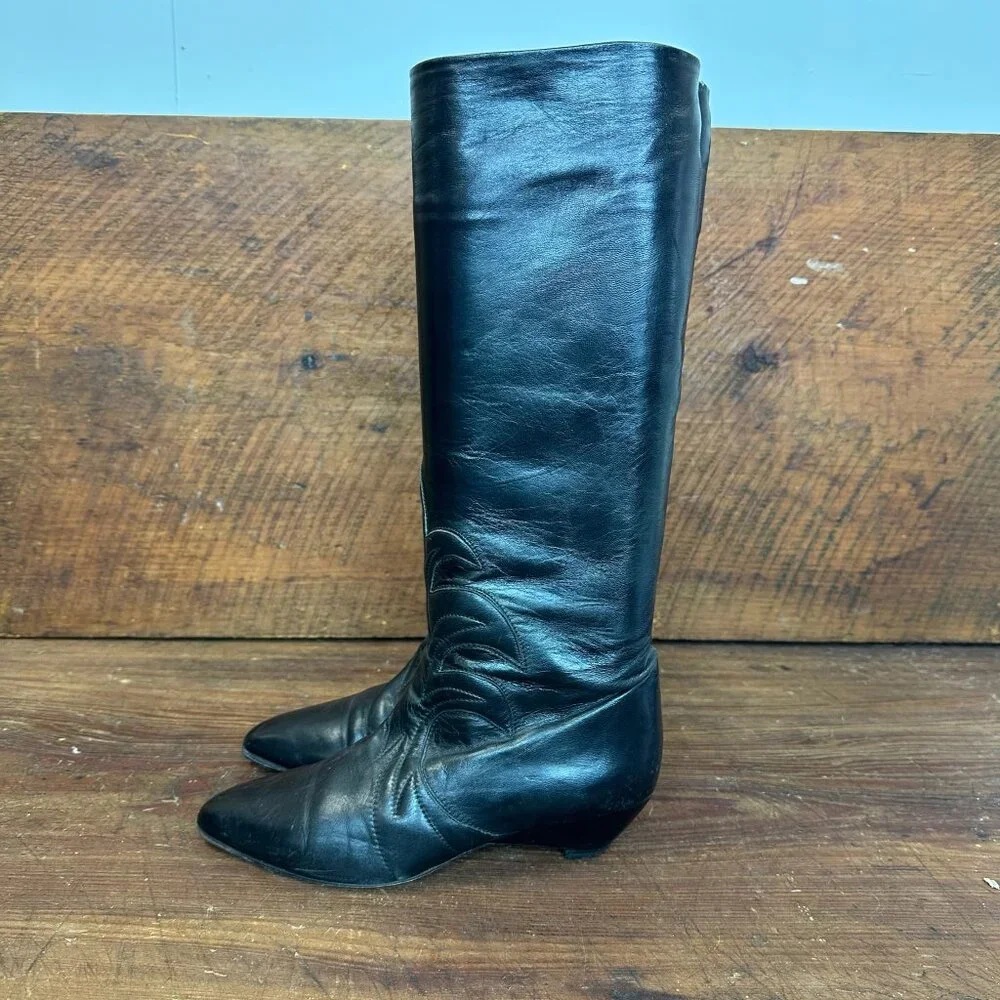 Walter Steiger Black Leather Knee High Boots Size 37 - Picture 4 of 13